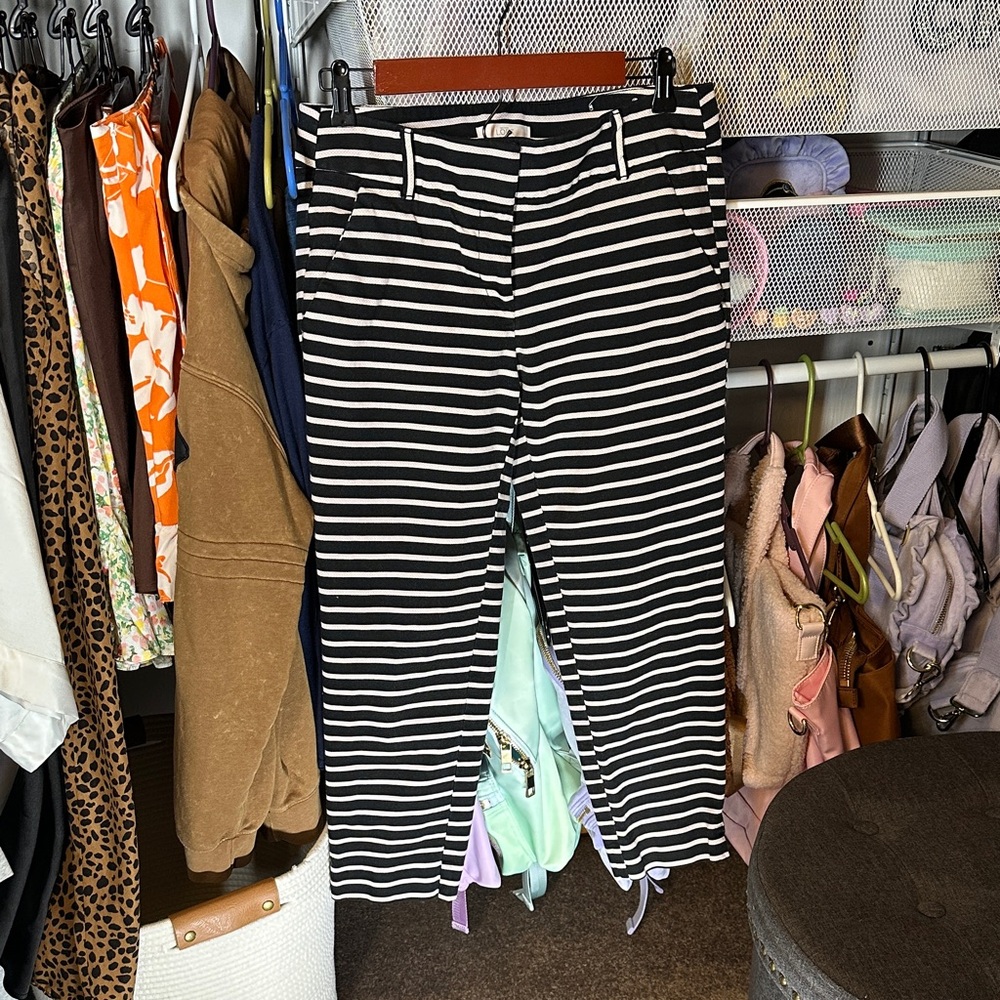 LOFT Black and Cream Striped Straight Leg Pants